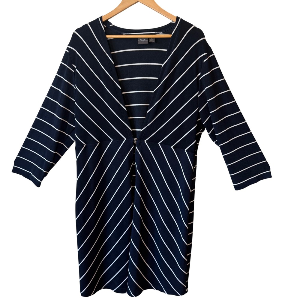 Chico Travelers Size 3 Navy Blue White Striped Hook-and-Eye Open Front Nautical